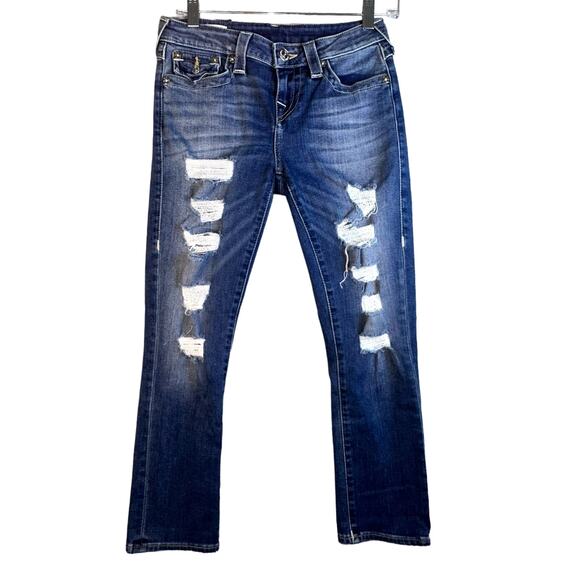 True Religion Jeans Halle Mid Rise Capri Skinny Women's 26 Distressed Y2K Retro - Picture 2 of 16